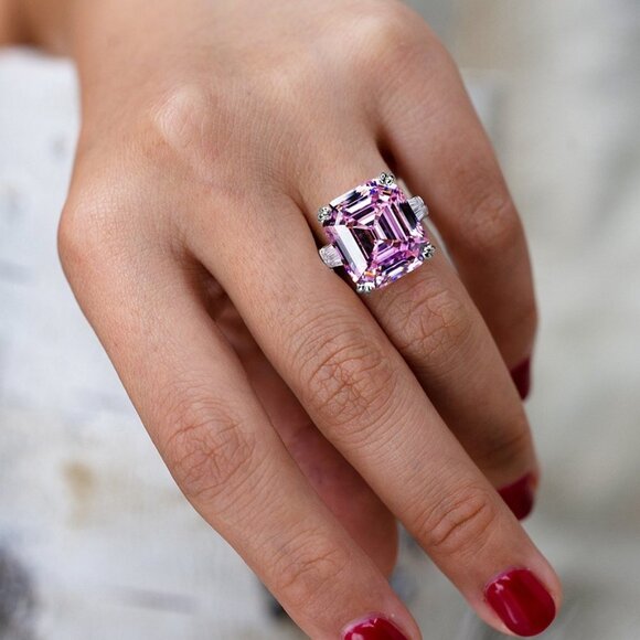 💥 Radiant Cut Gemstone Zircon Luxury Wedding Rings for Women, PD554 - Picture 3 of 4